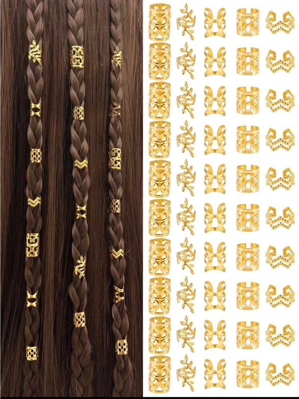 Gold Hair Cuff Beads Set - Decorative Braiding Accessories